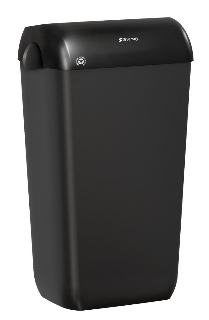 23ltr Wastebin Semi Open Lid Black PCR 1st